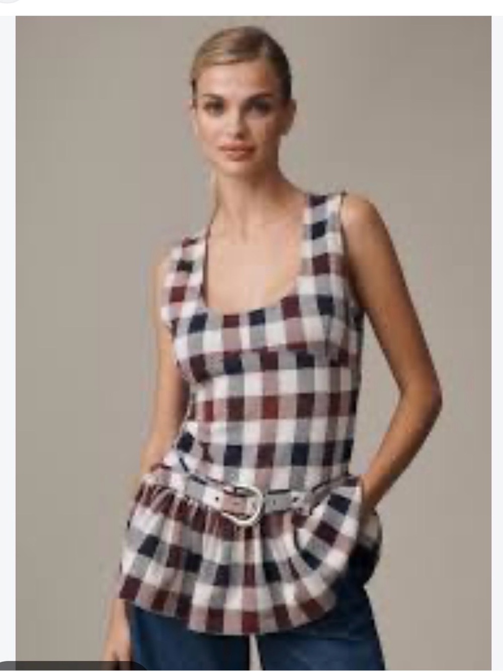 Anthropologie Maeve Belted Drop-Waist Peplum Tank Top New size XL Fall Plaid